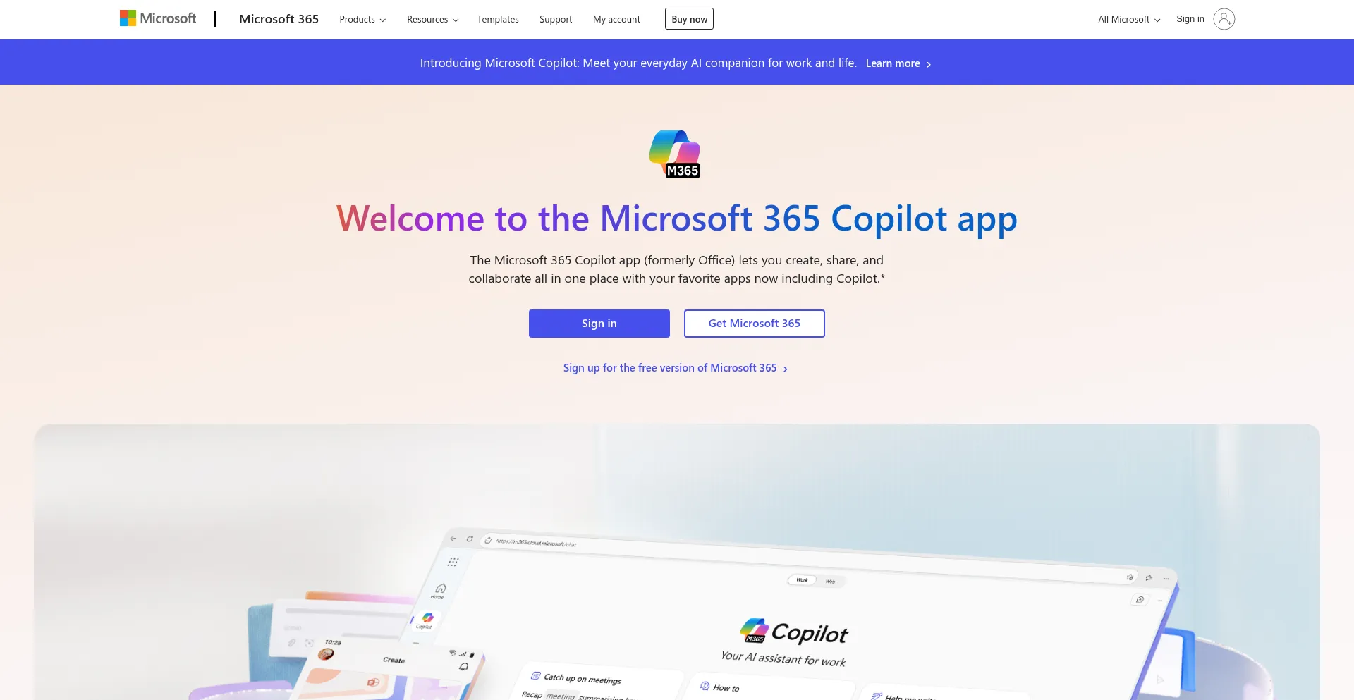 Website screenshot of Office.com