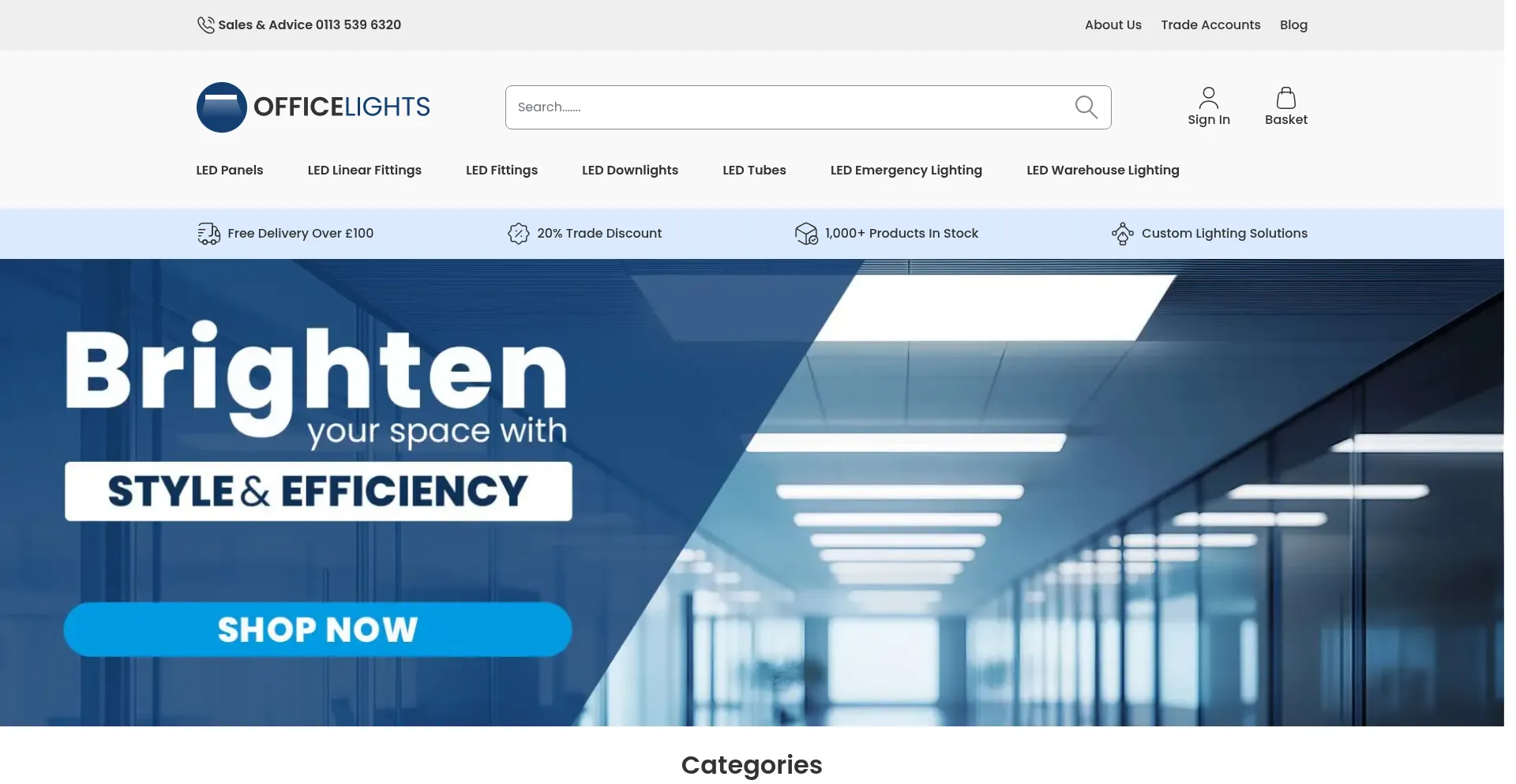 Website screenshot of Officelights.co.uk