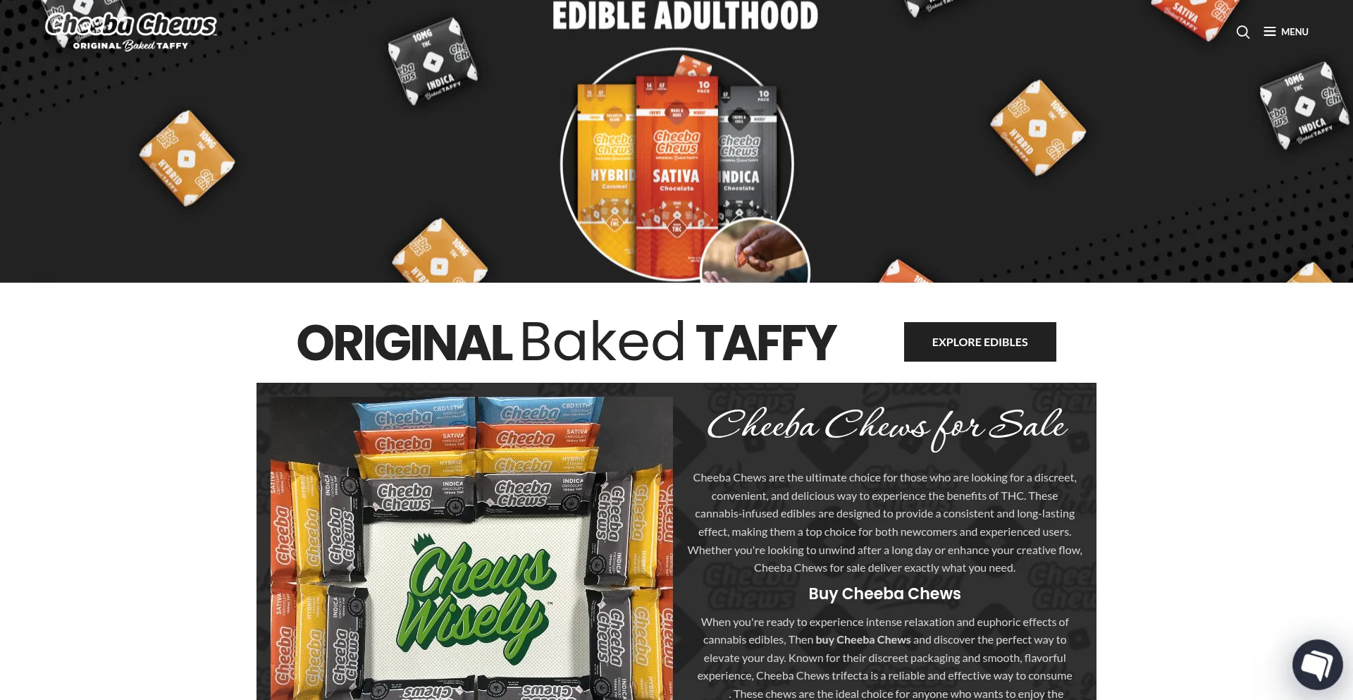 Website screenshot of Officialcheebachews.com