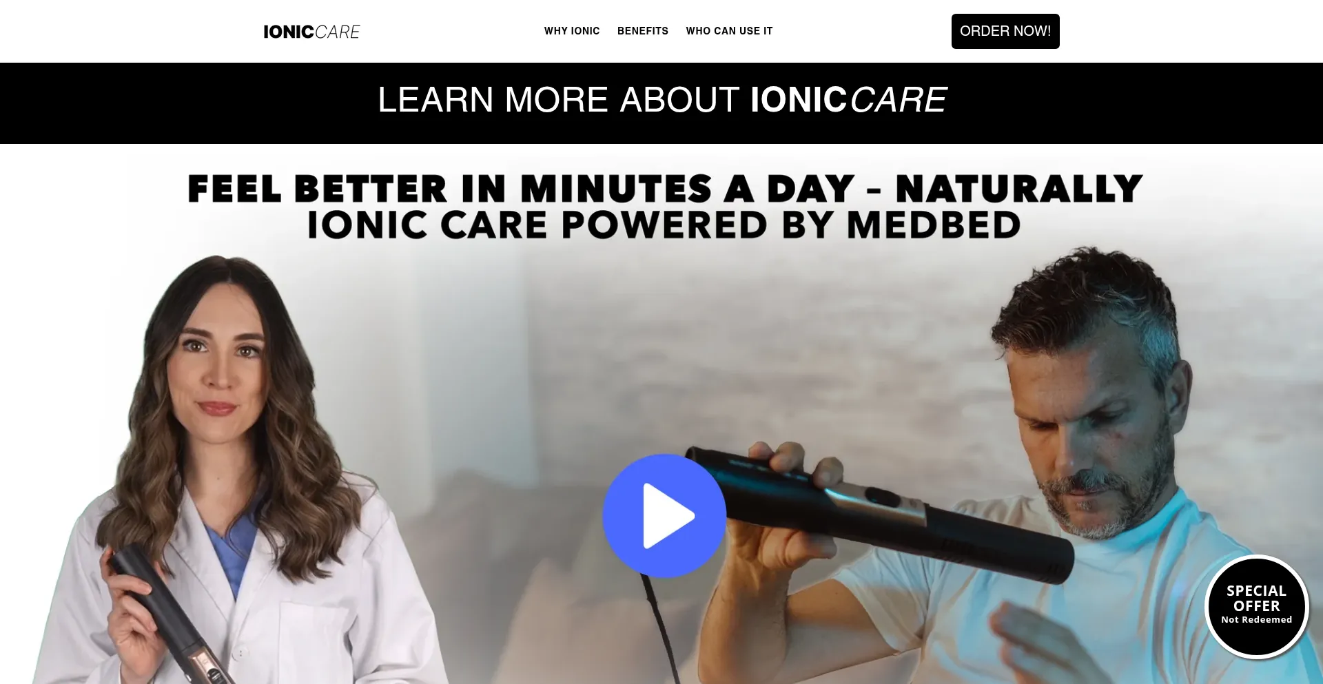Website screenshot of Officialioniccare.net