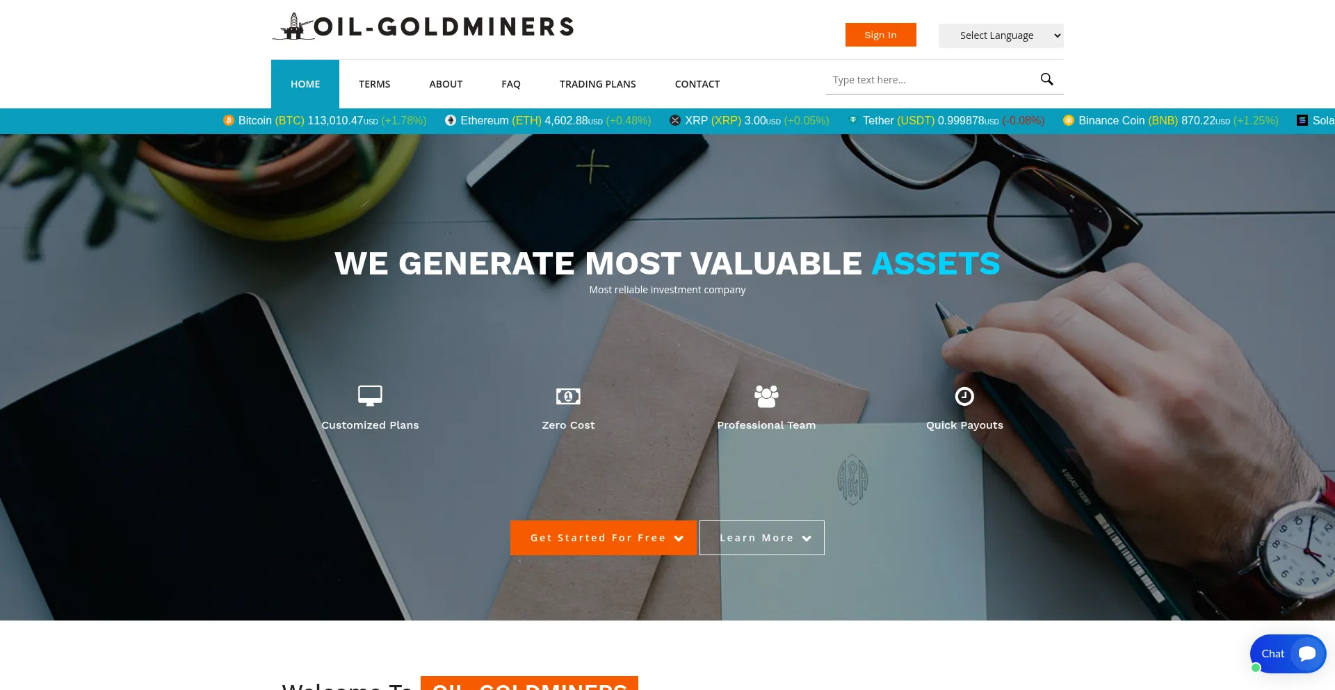Website screenshot of Oil-goldminers.org