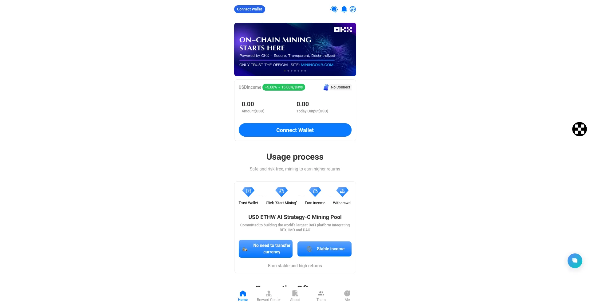 Website screenshot of Okxmining.org