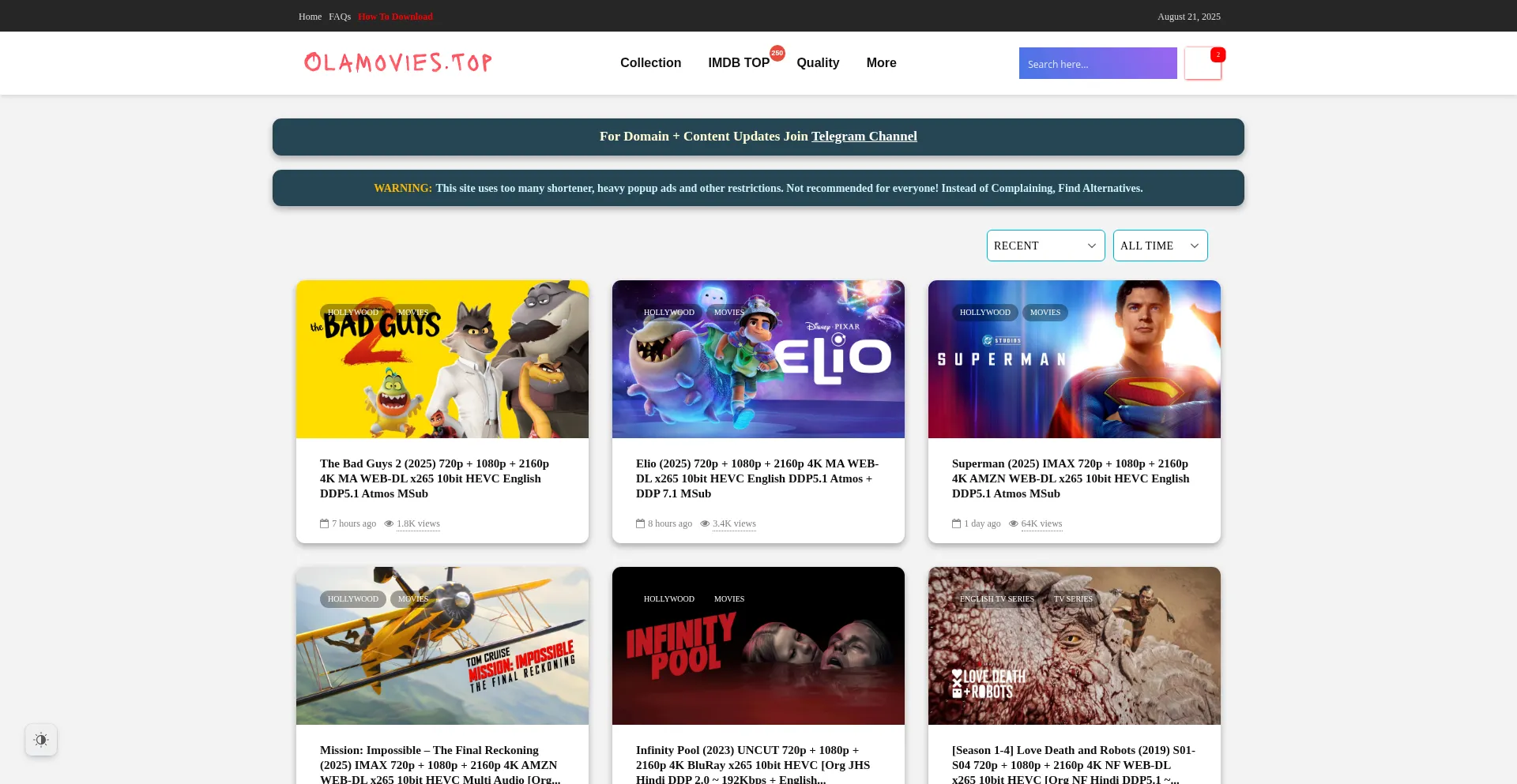 Website screenshot of Olamovies.blog