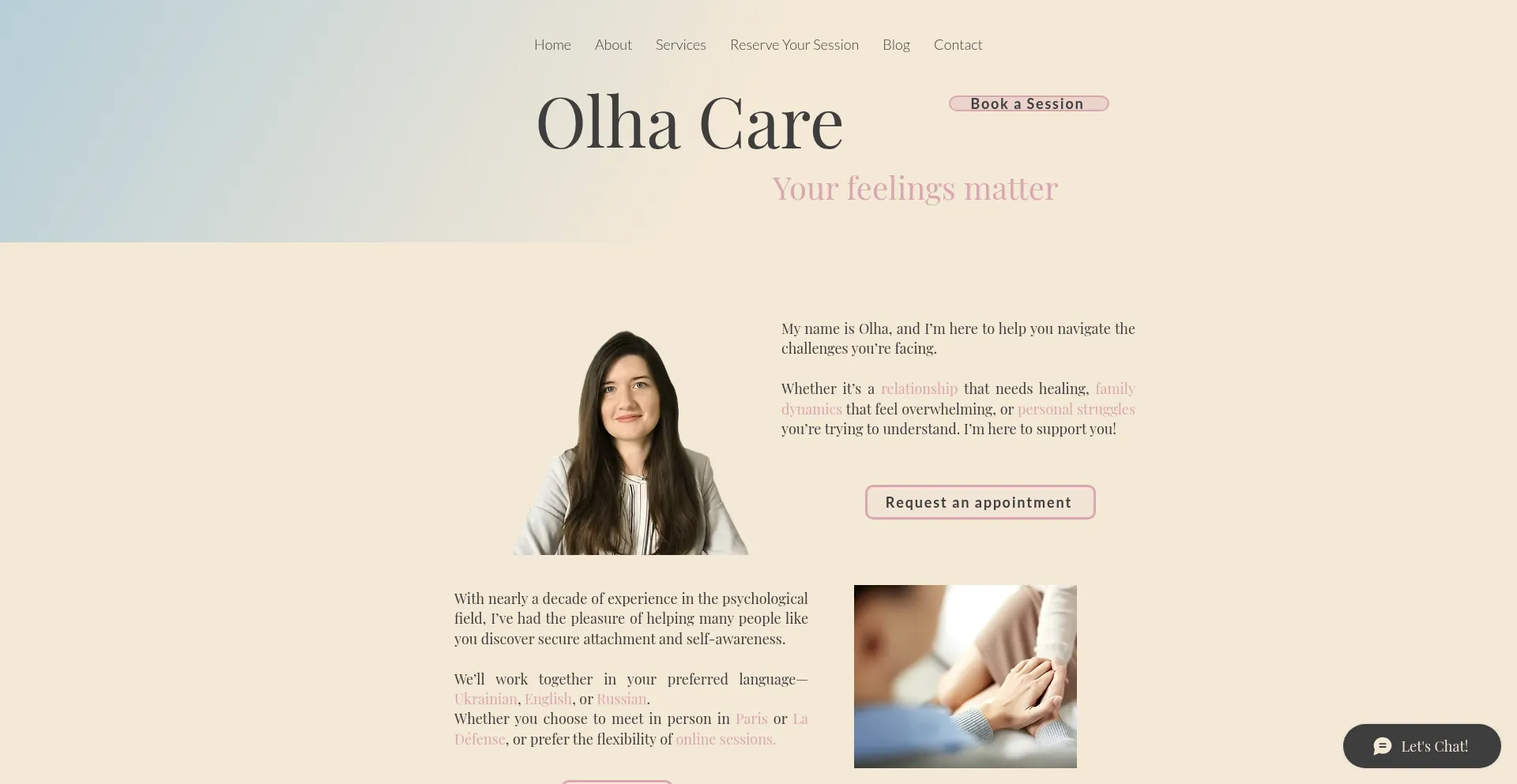 Website screenshot of Olhacare.com