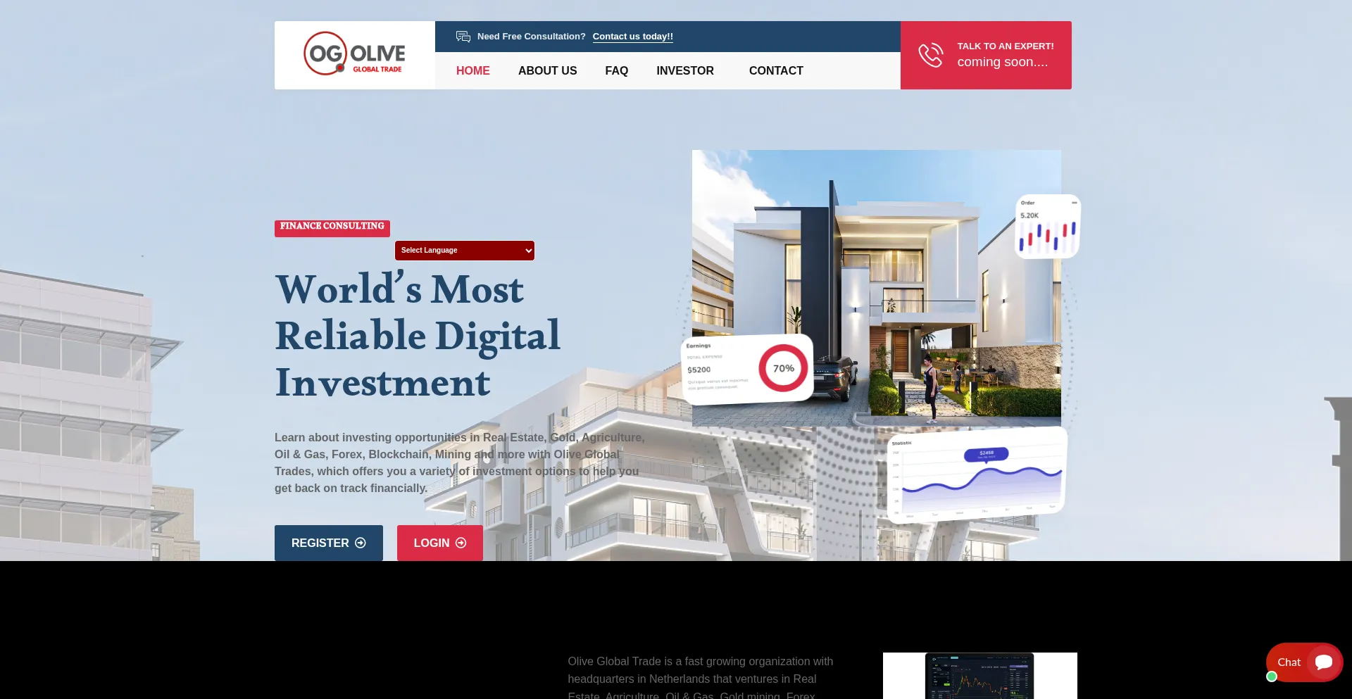 Website screenshot of Oliveglobaltrade.com