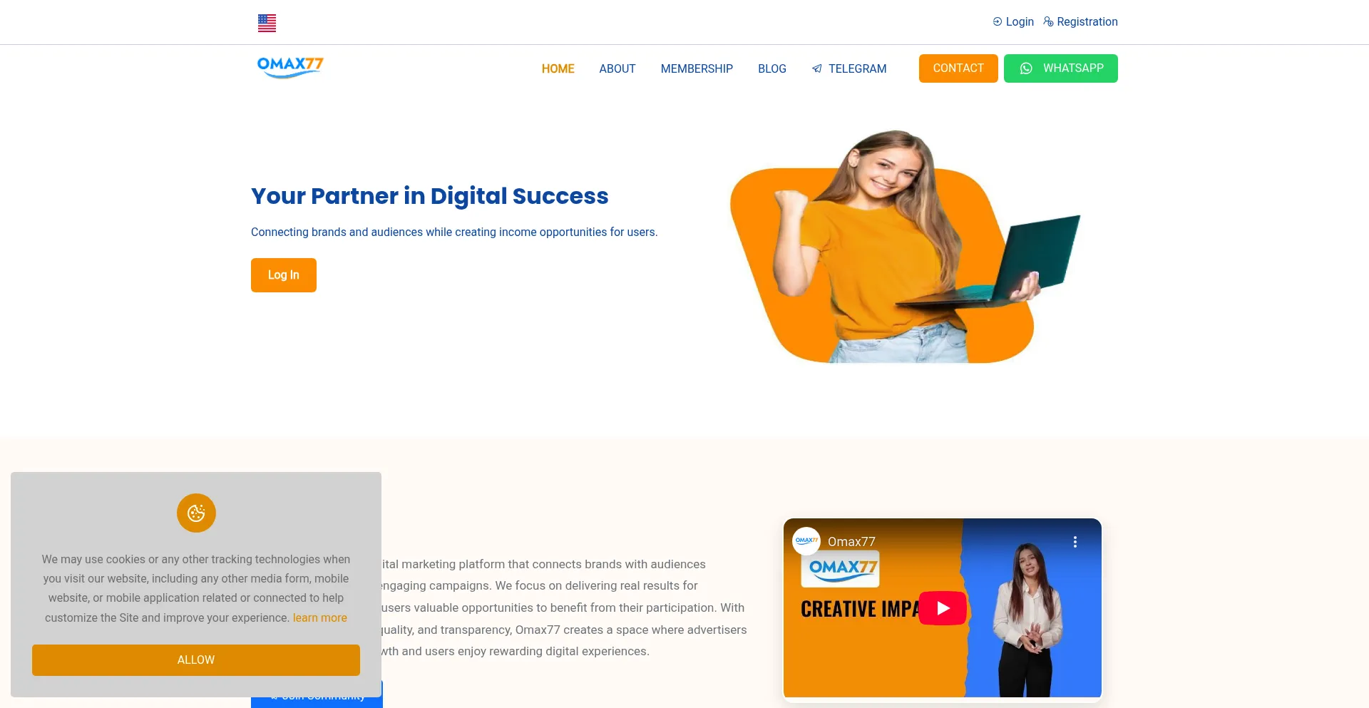 Website screenshot of Omax77.com