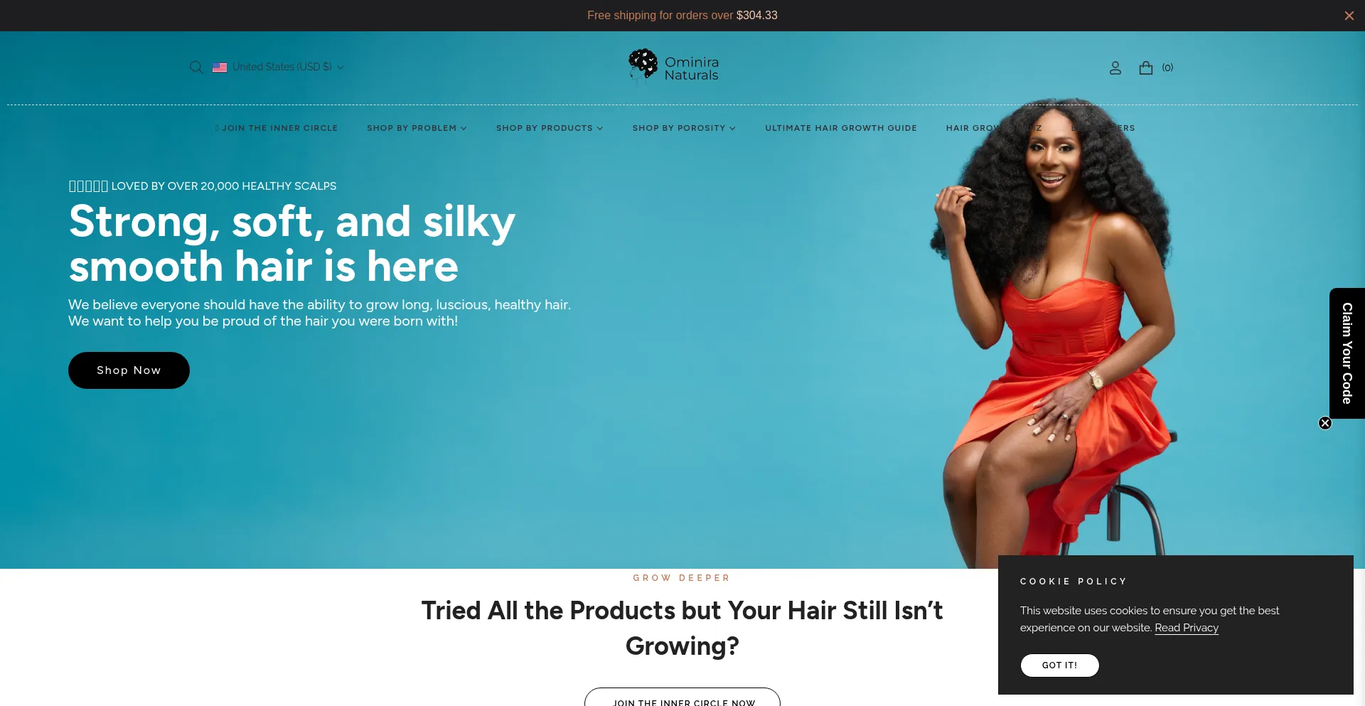 Website screenshot of Ominiranaturals.com