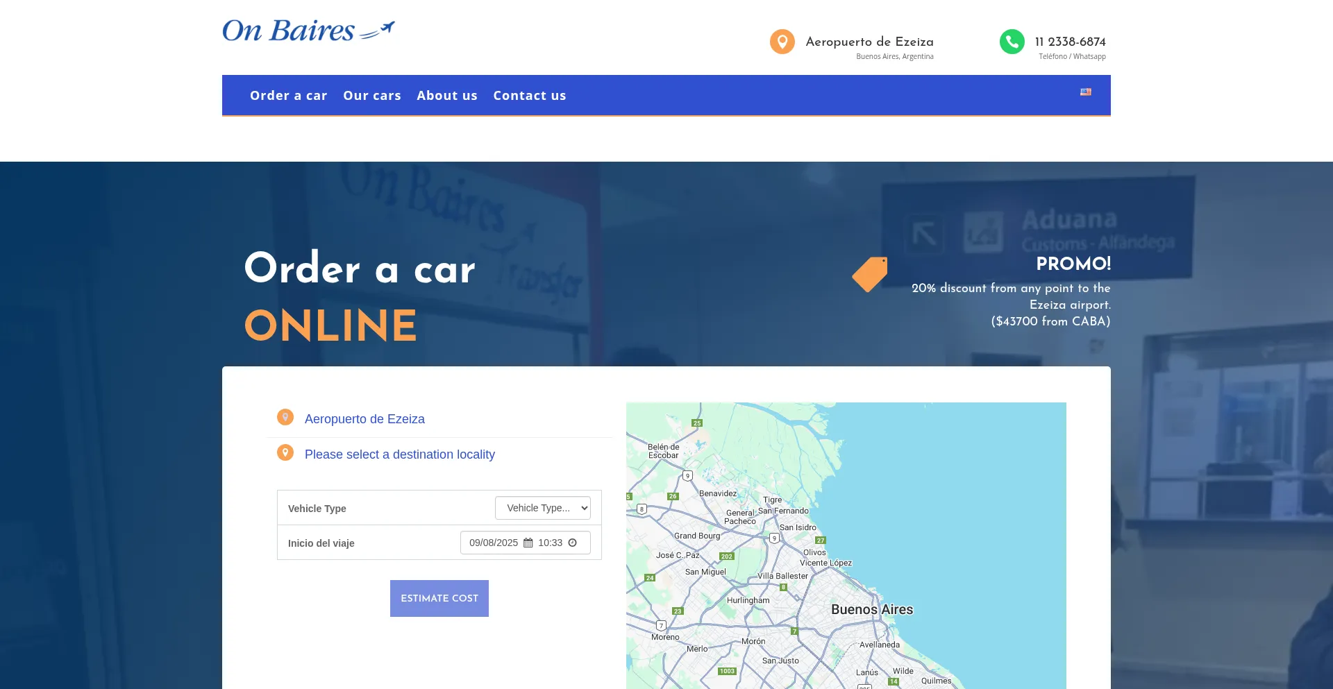 Website screenshot of Onbaires.com