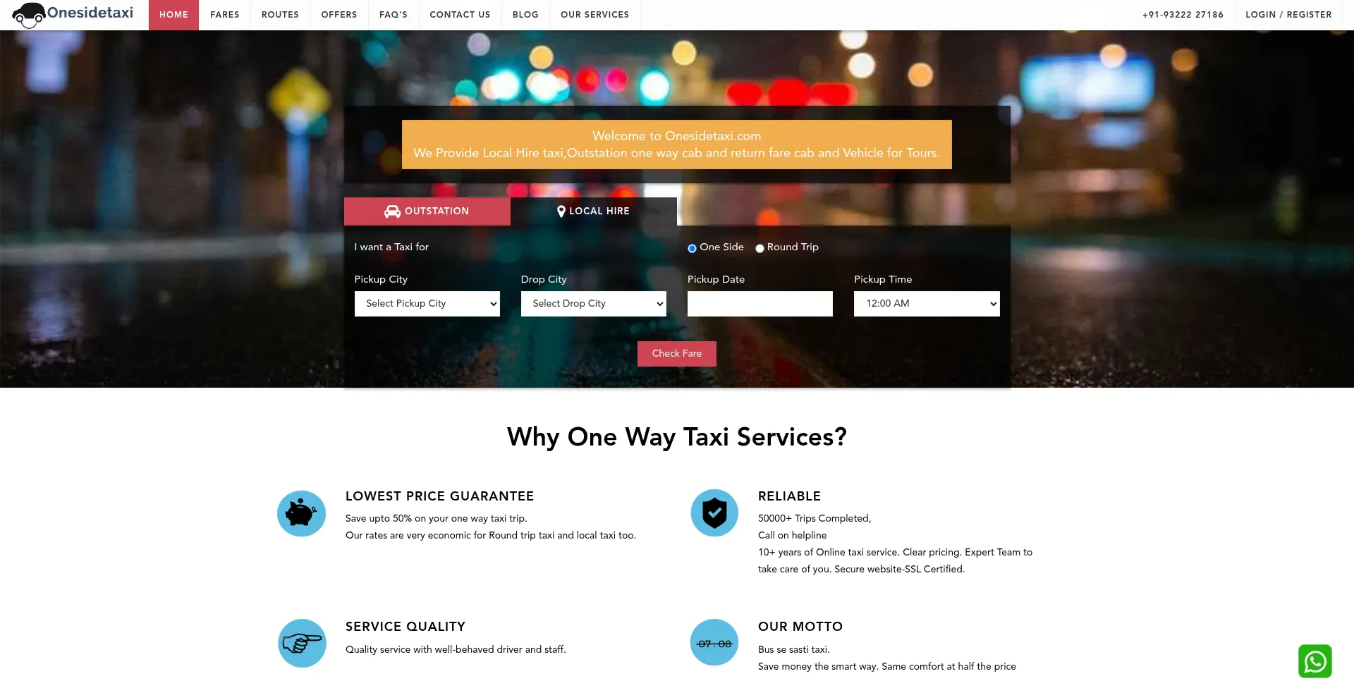 Website screenshot of Onesidetaxi.com