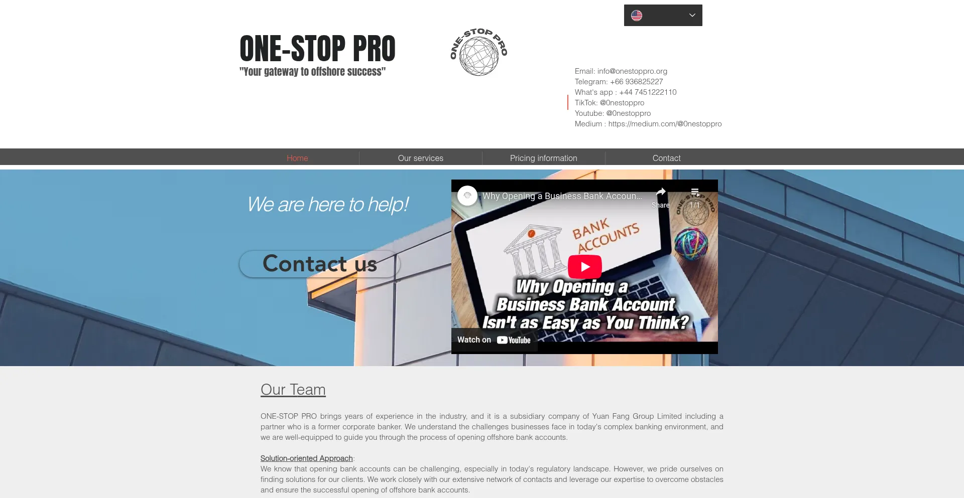 Website screenshot of Onestoppro.org