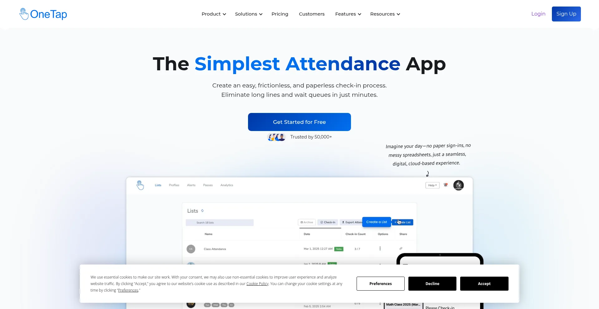 Website screenshot of Onetapcheckin.com