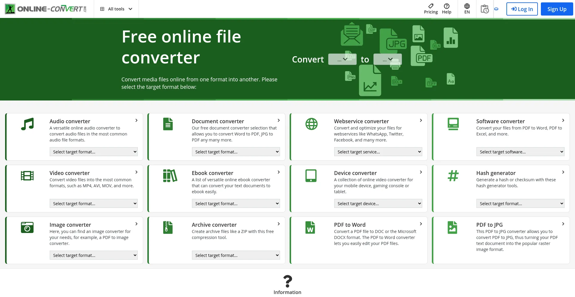 Website screenshot of Online-convert.com