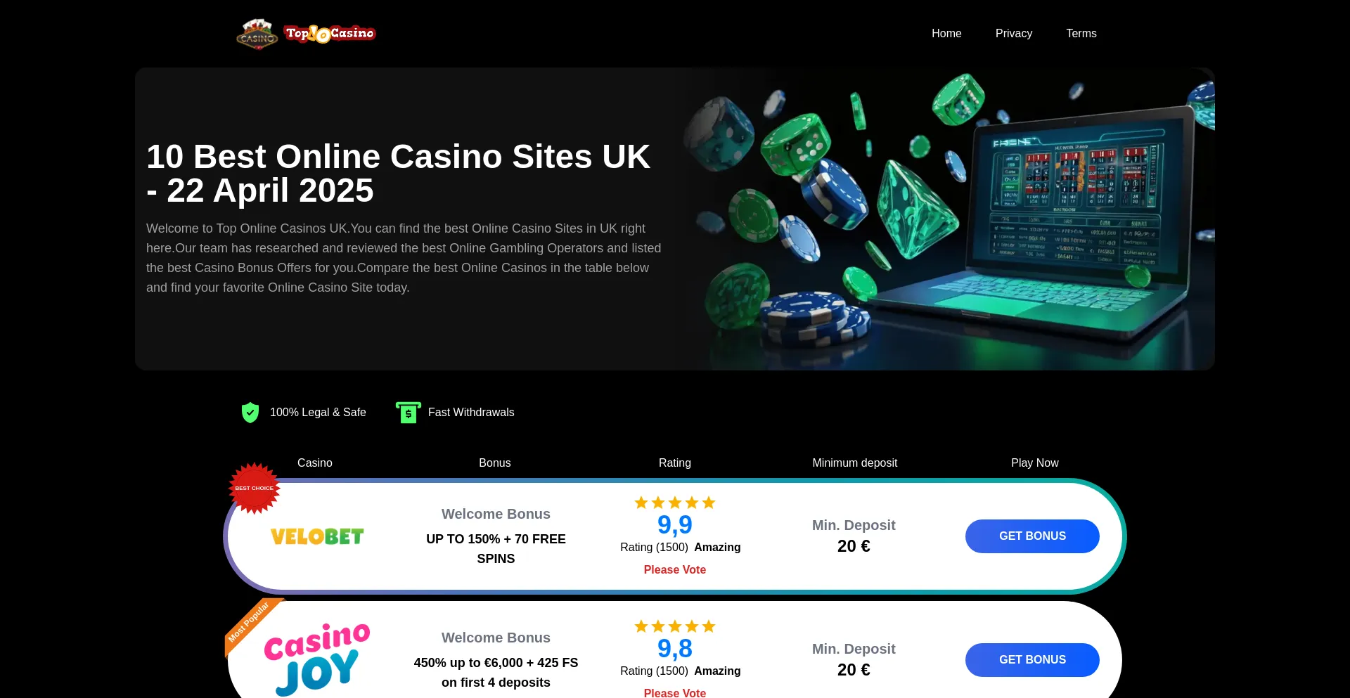 Website screenshot of Onlinecasinostation.co.uk