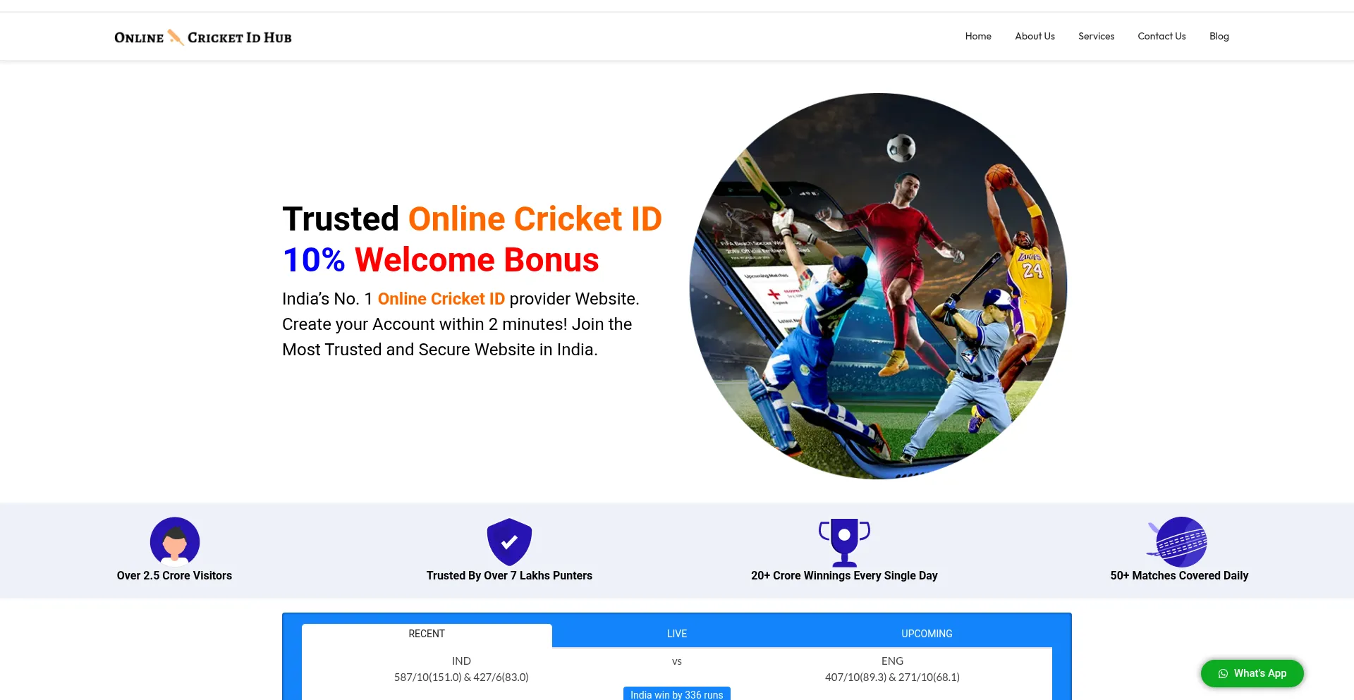 Website screenshot of Onlinecricketidhub.com
