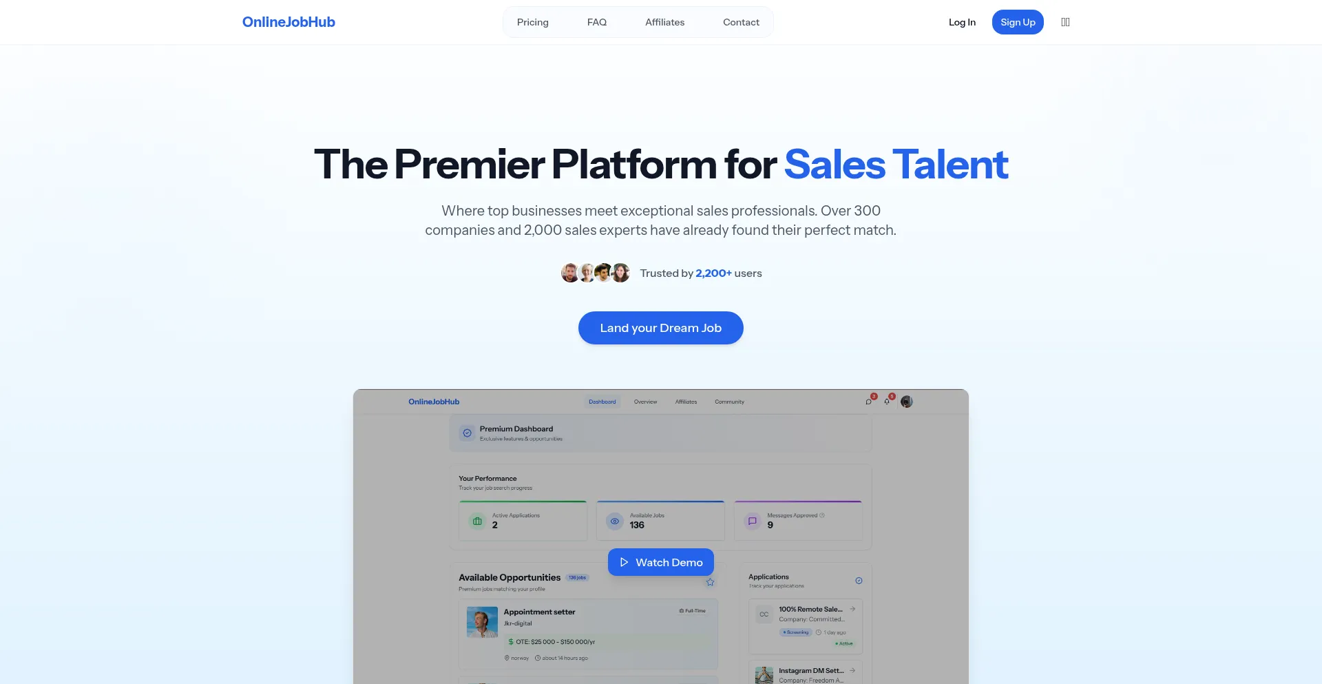 Website screenshot of Onlinejobhub.com
