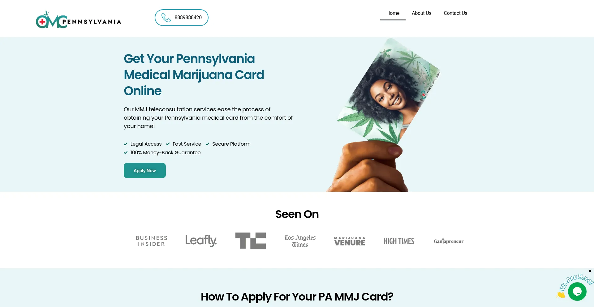 Website screenshot of Onlinemedicalcardpennsylvania.com
