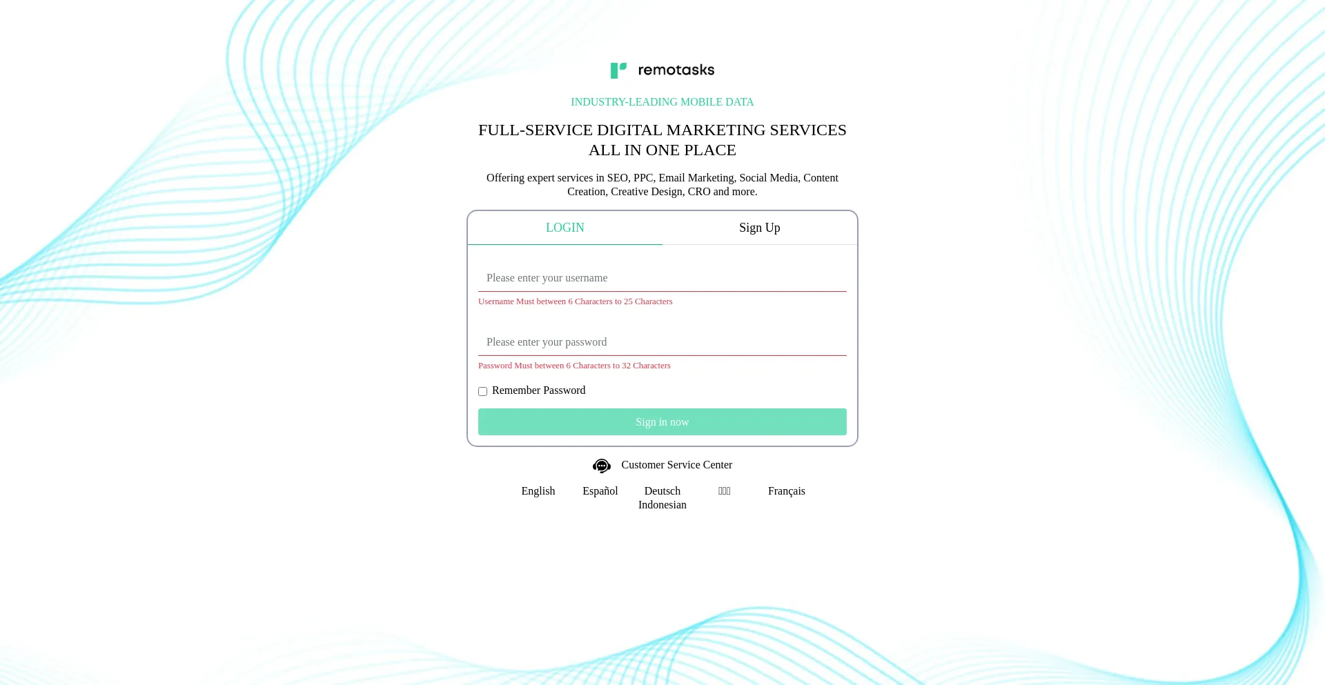 Website screenshot of Onlineremotasks.cc
