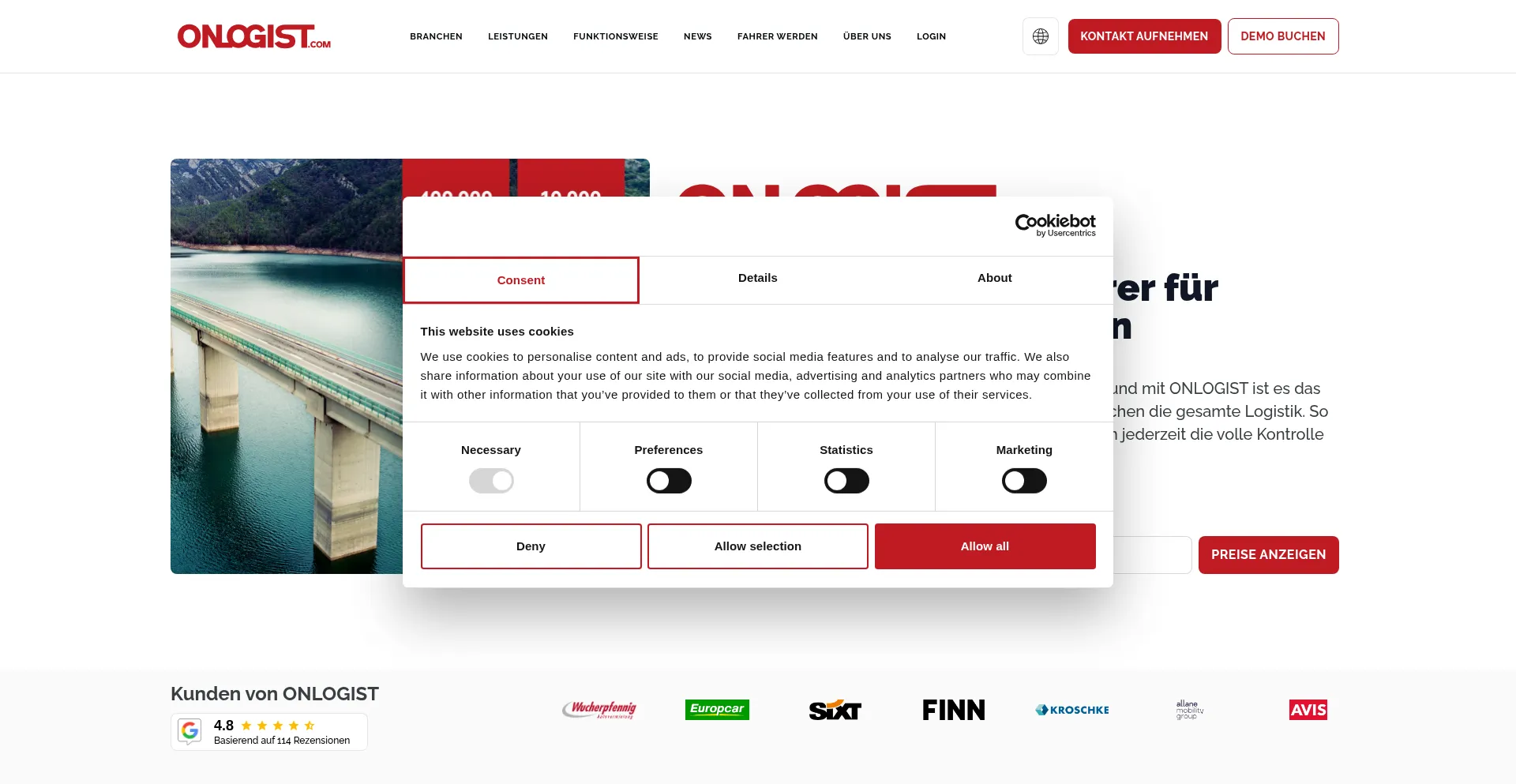 Website screenshot of Onlogist.com