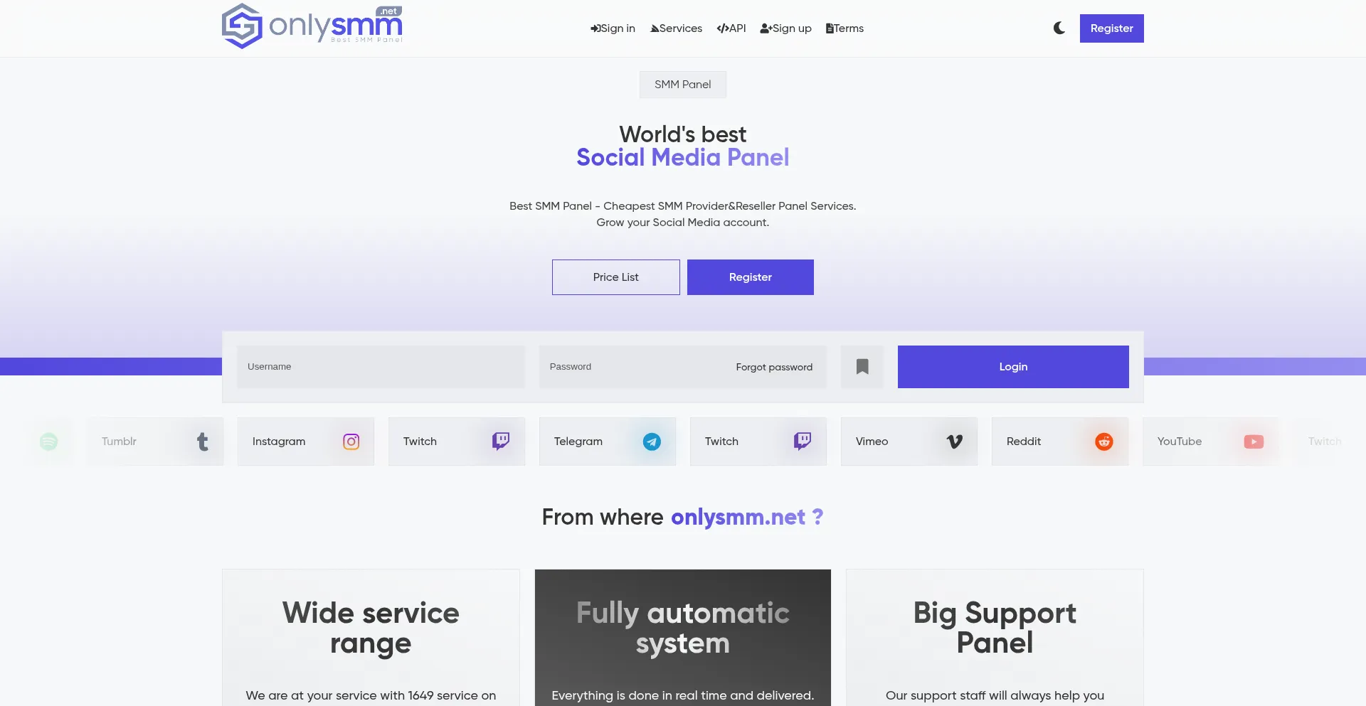 Website screenshot of Onlysmm.net