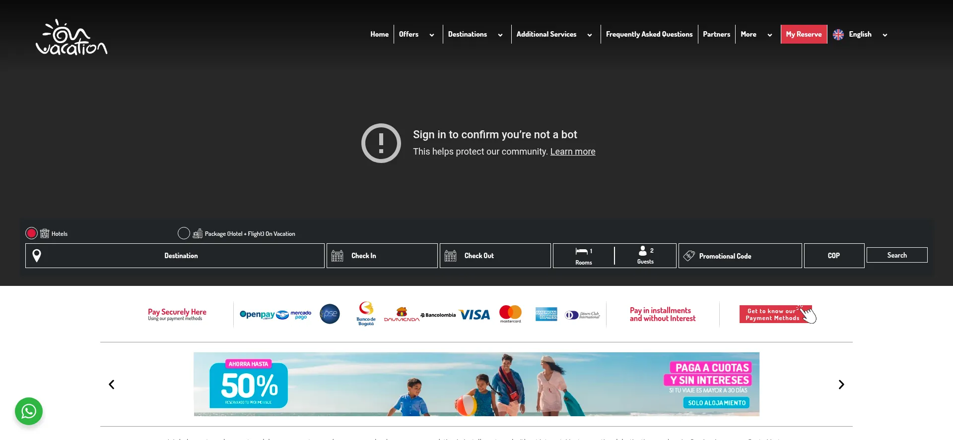 Website screenshot of Onvacation.com