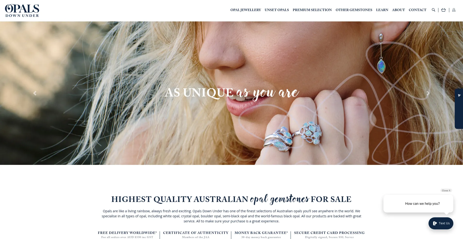 Website screenshot of Opalsdownunder.com.au
