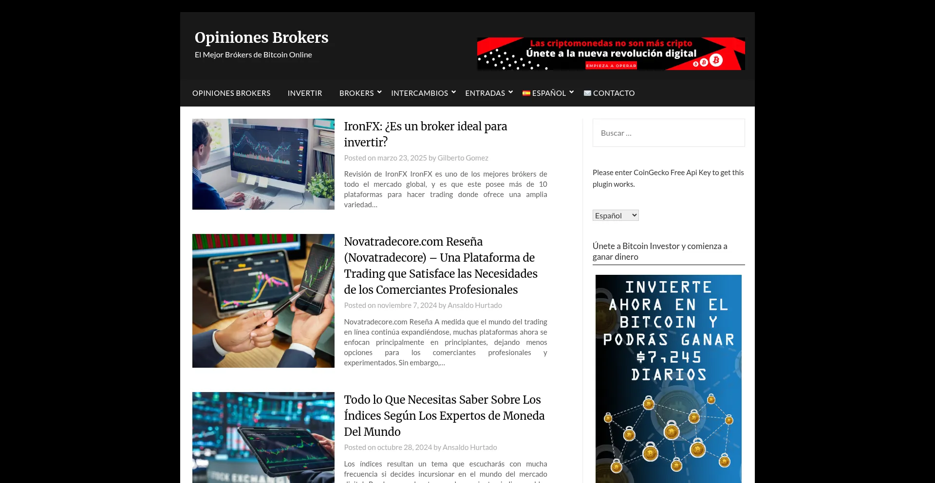 Website screenshot of Opinionesbrokers.com