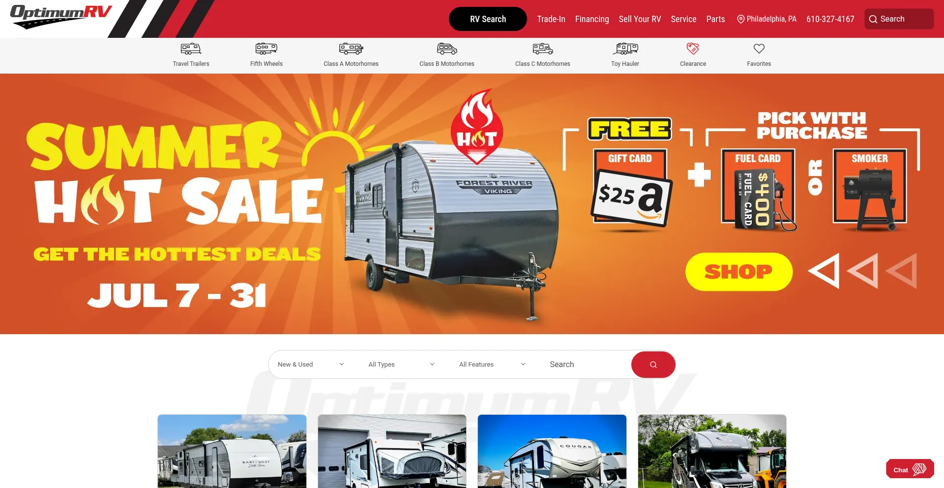 Website screenshot of Optimumrv.com