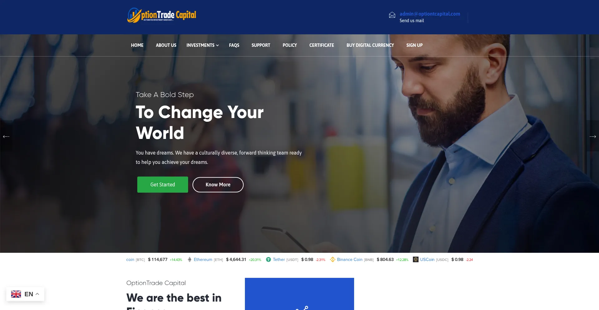 Website screenshot of Optiontcapital.com