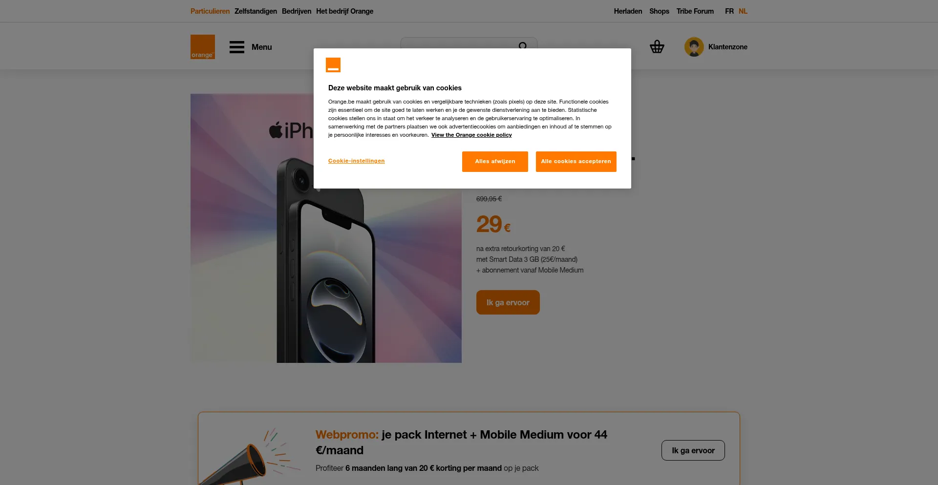 Website screenshot of Orange.be