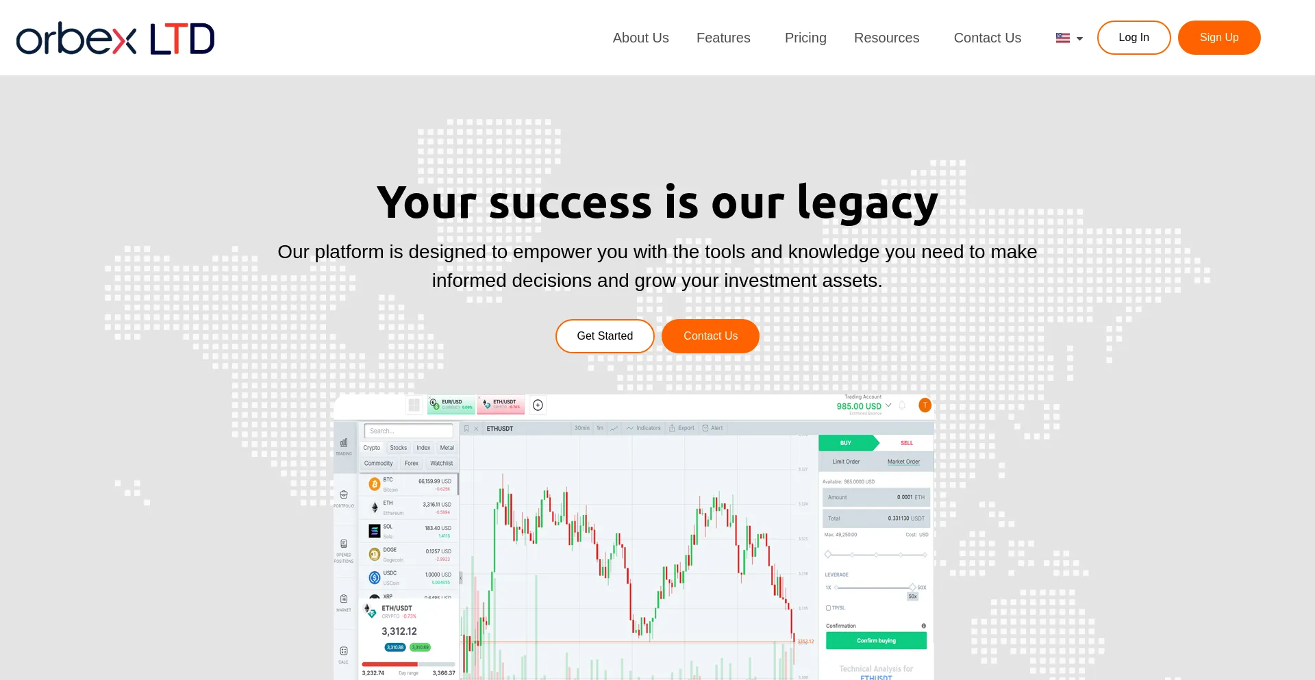 Website screenshot of Orbexlimited.com
