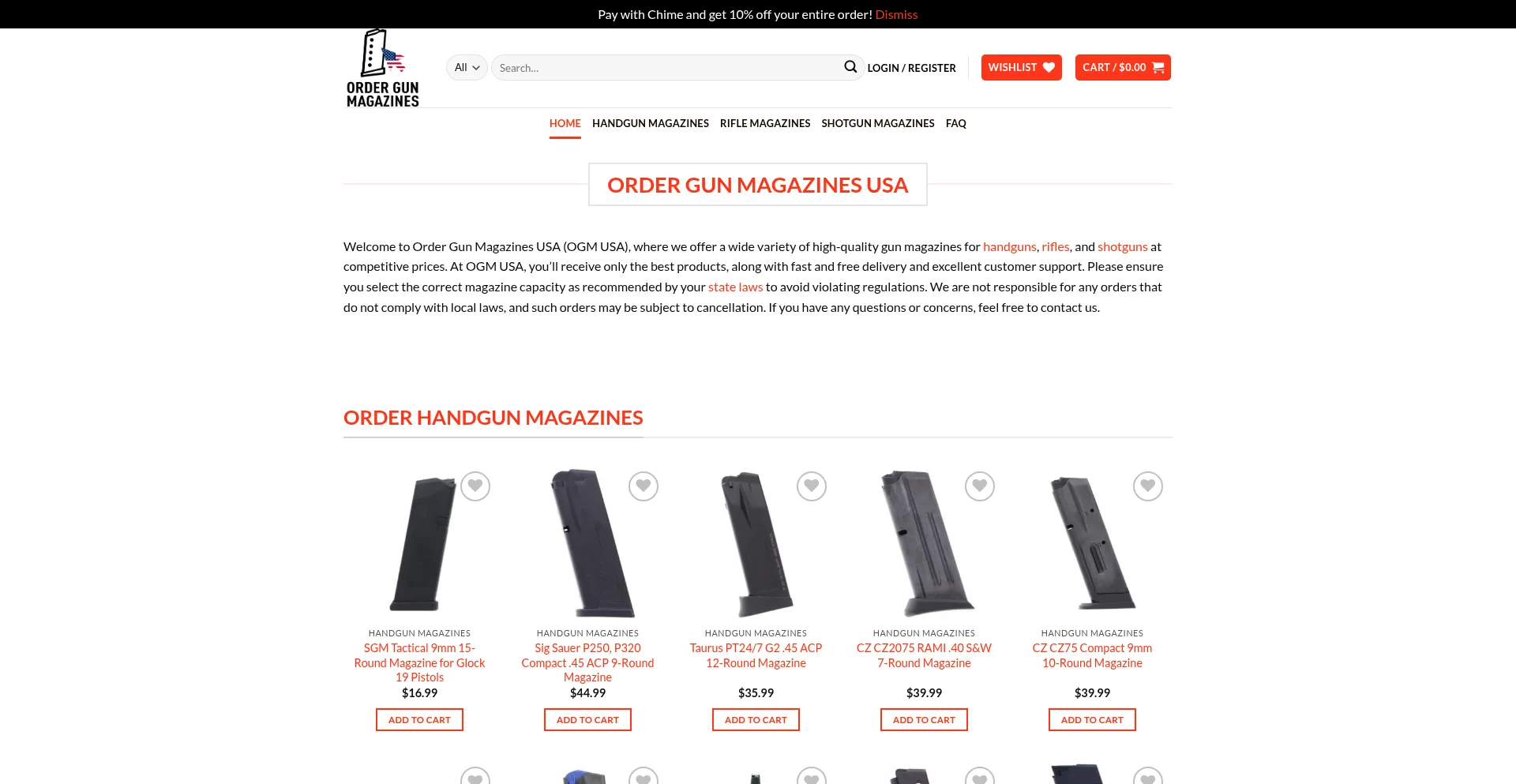 Website screenshot of Ordergunmagazines-usa.com