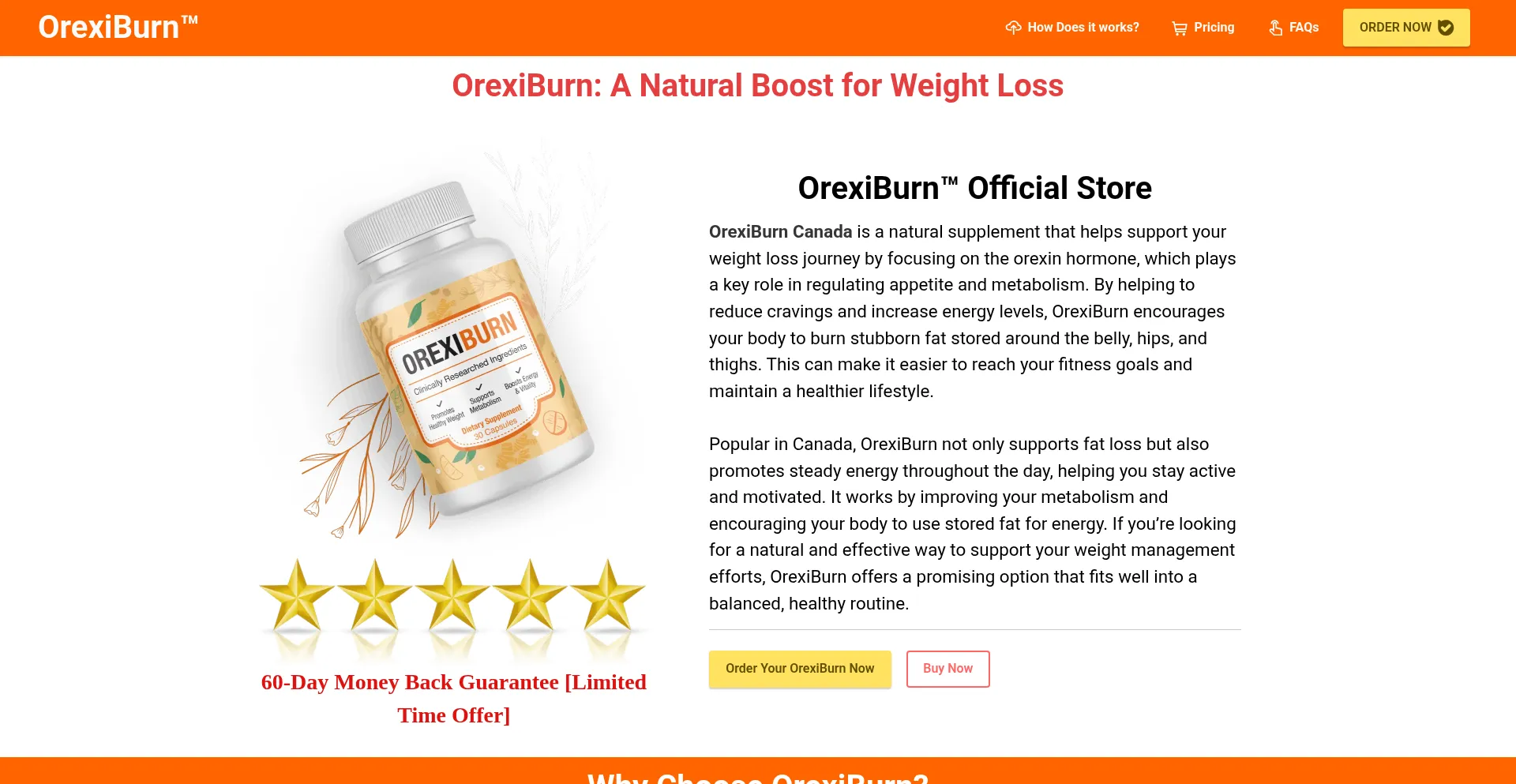 Website screenshot of Orexiburn-ca.ca