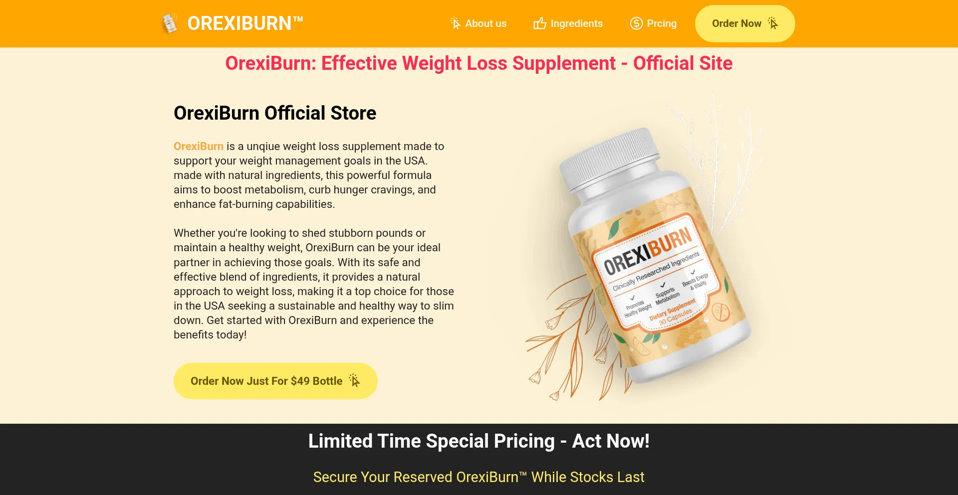 Website screenshot of Orexiburn-usa.us