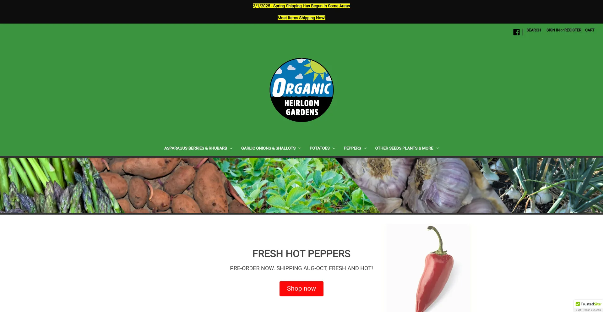 Website screenshot of Organicheirloomgardens.com