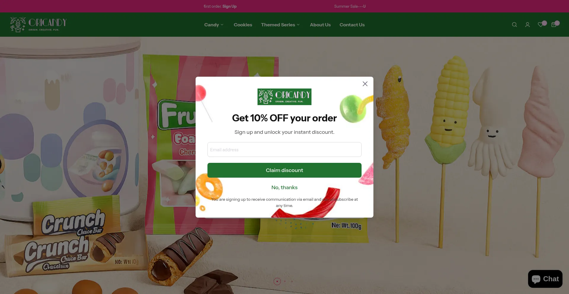 Website screenshot of Oricandy.com