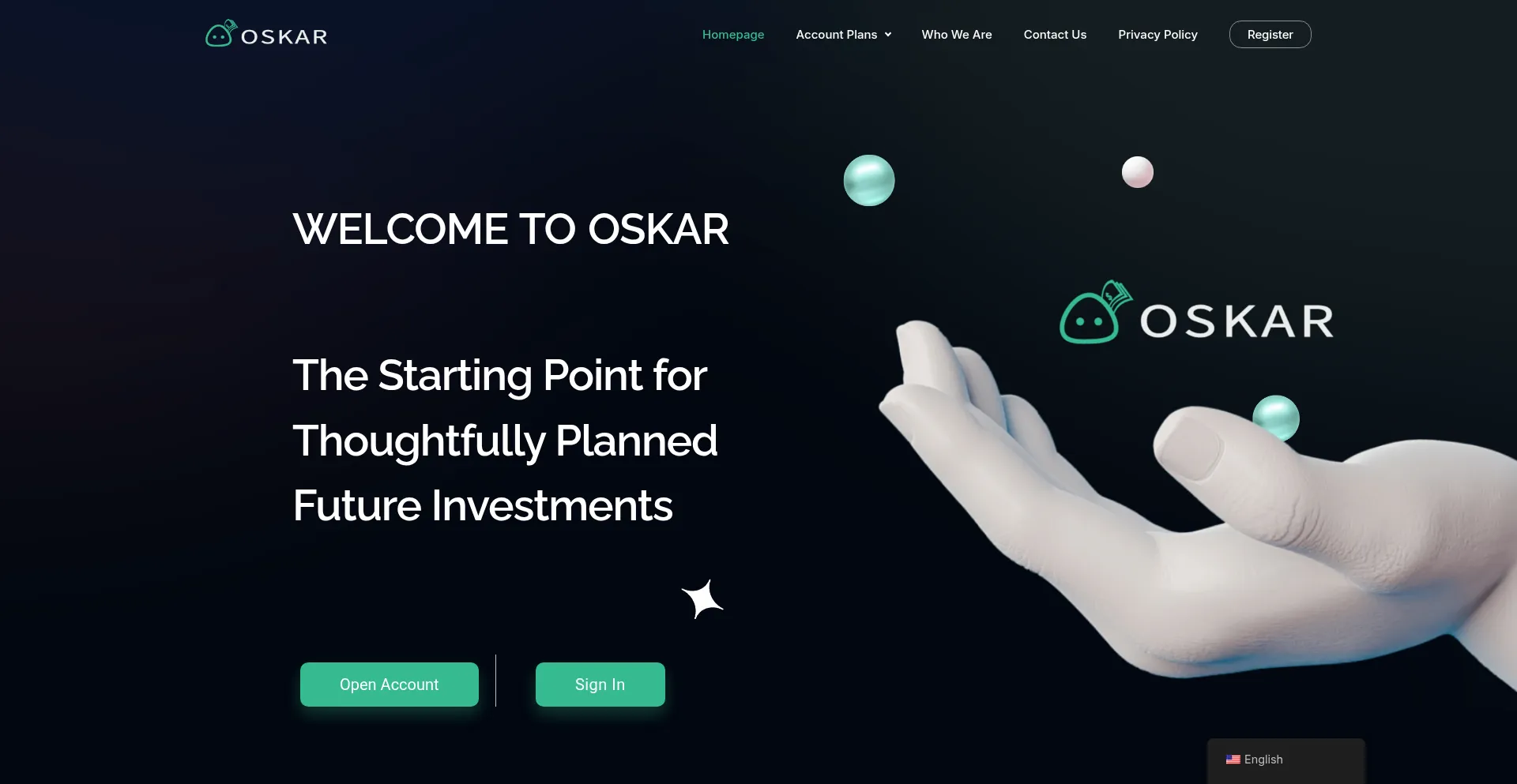 Website screenshot of Oskar.finance