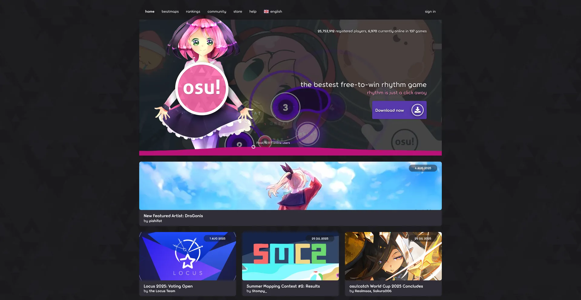 Website screenshot of Osu.ppy.sh