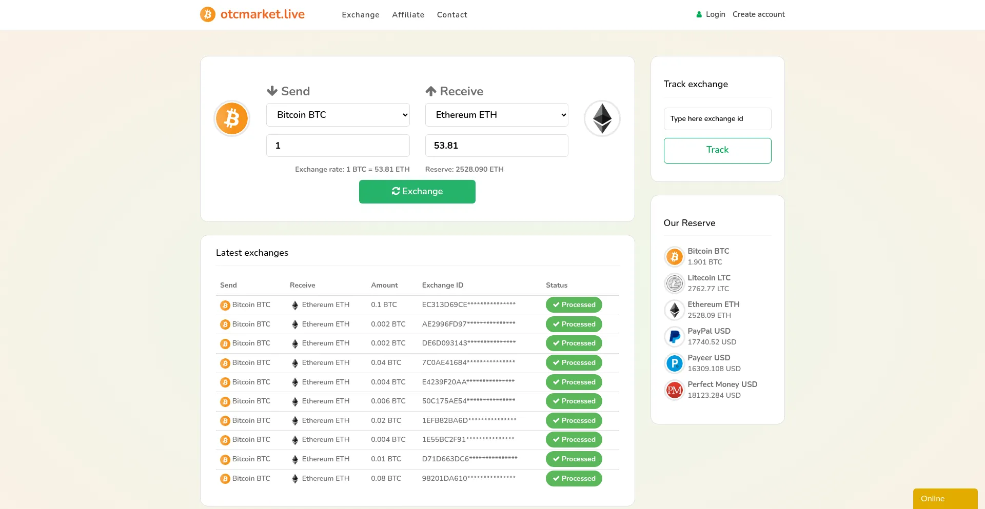 Website screenshot of Otcmarket.live