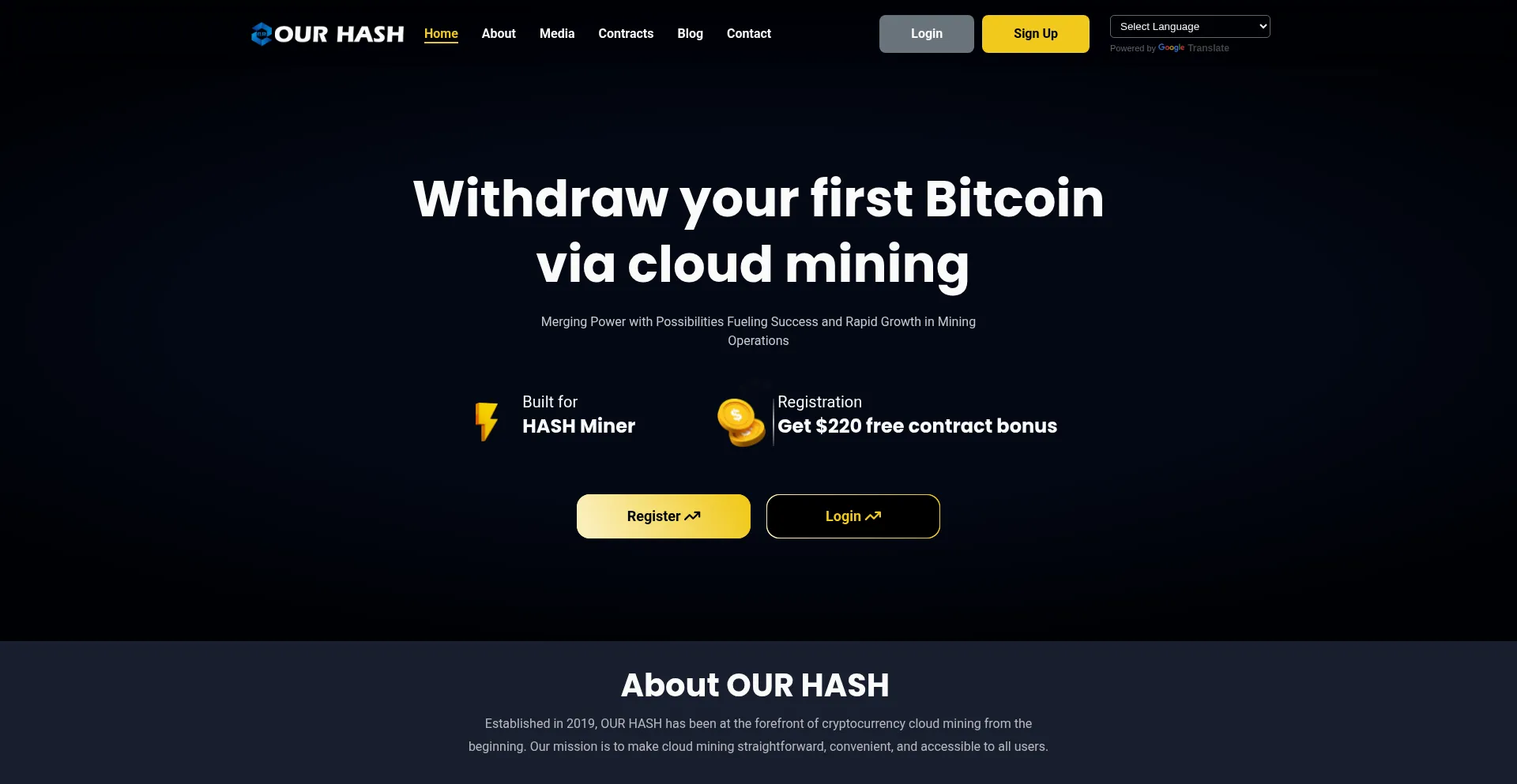 Website screenshot of Ourhash.com