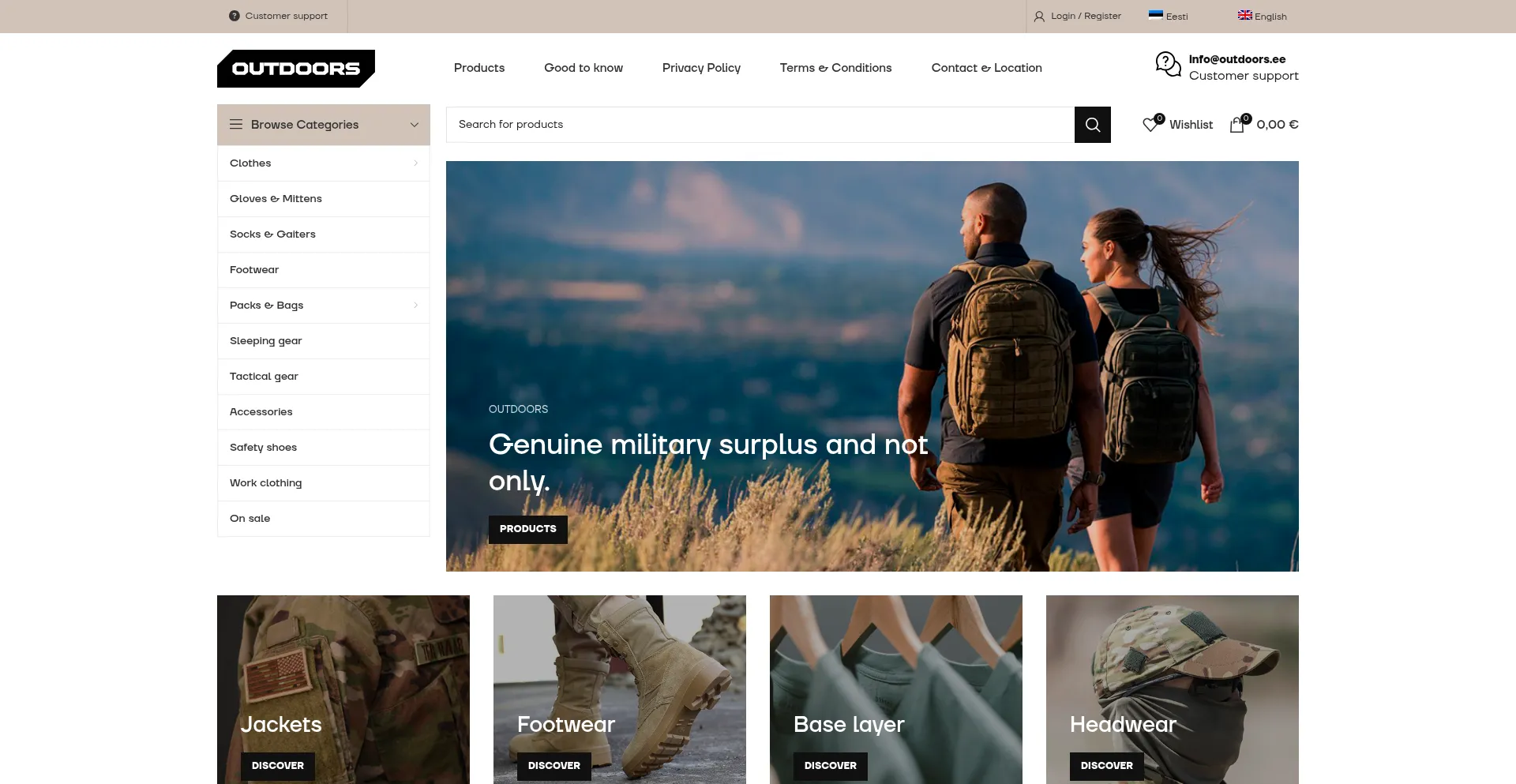 Website screenshot of Outdoors.ee