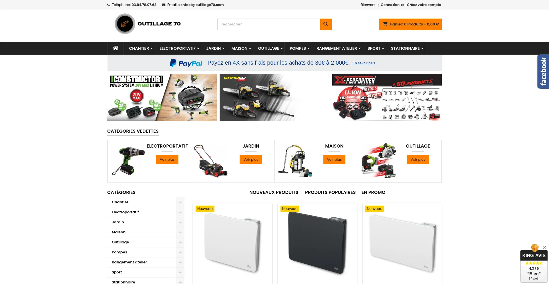 Website screenshot of Outillage70.com