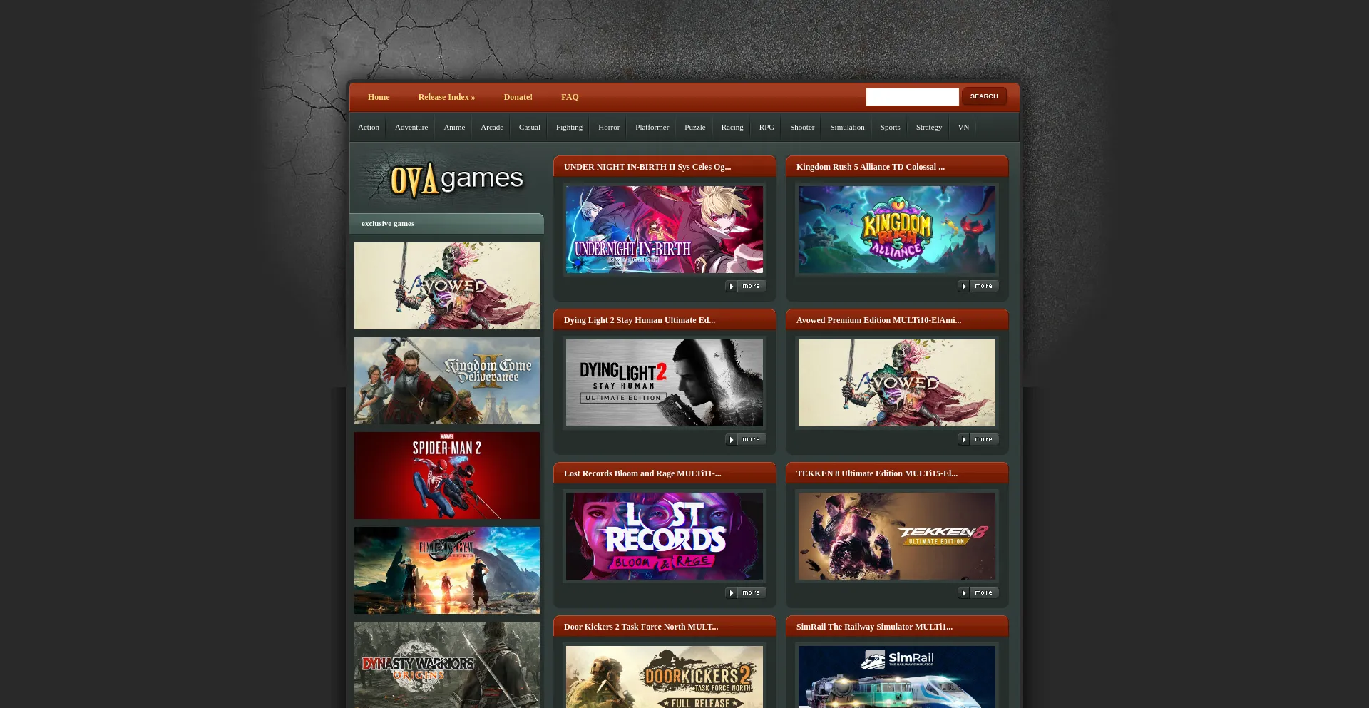 Website screenshot of Ovagames.com