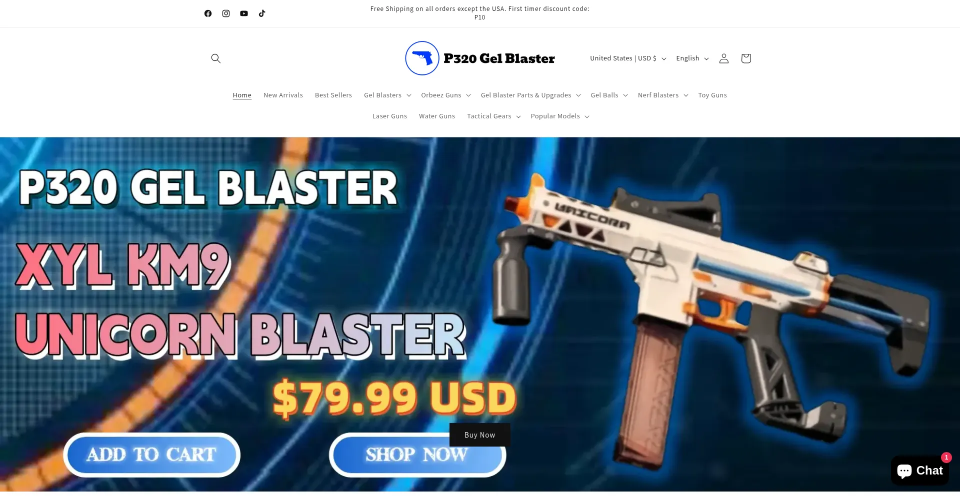 Website screenshot of P320gelblaster.com