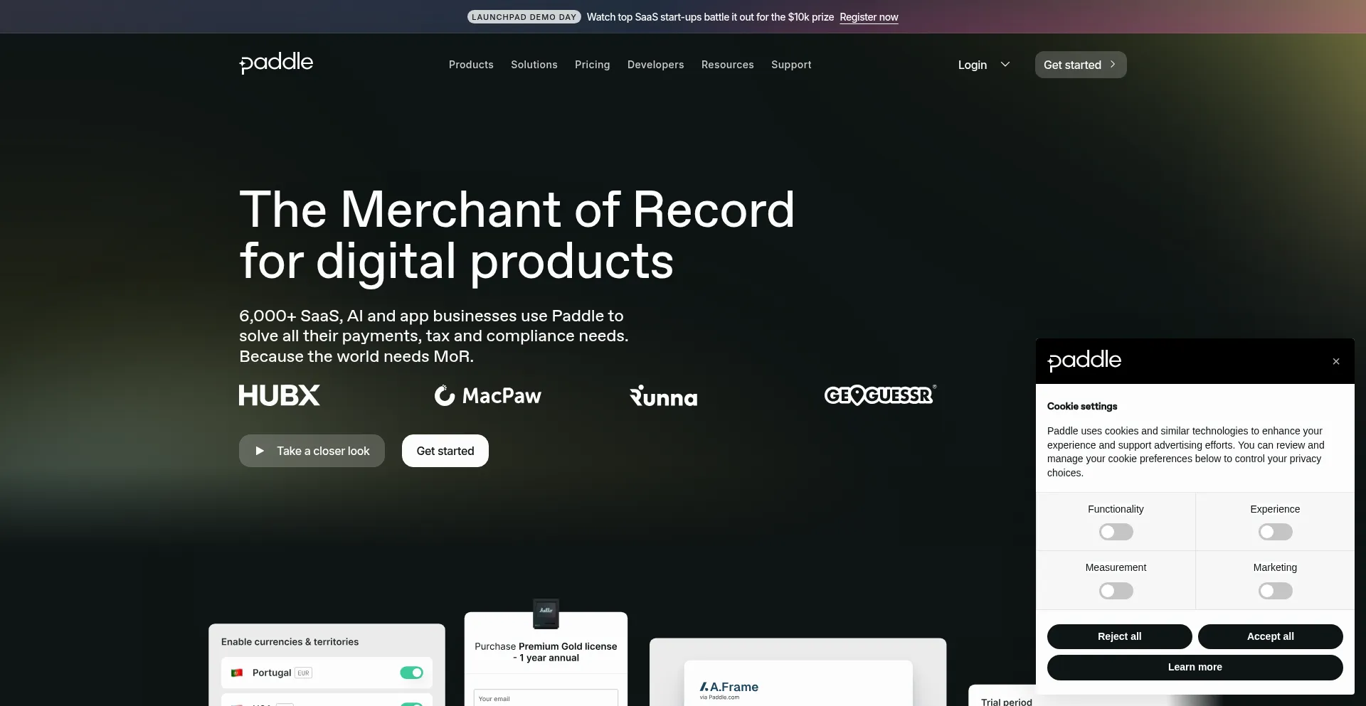 Website screenshot of Paddle.com