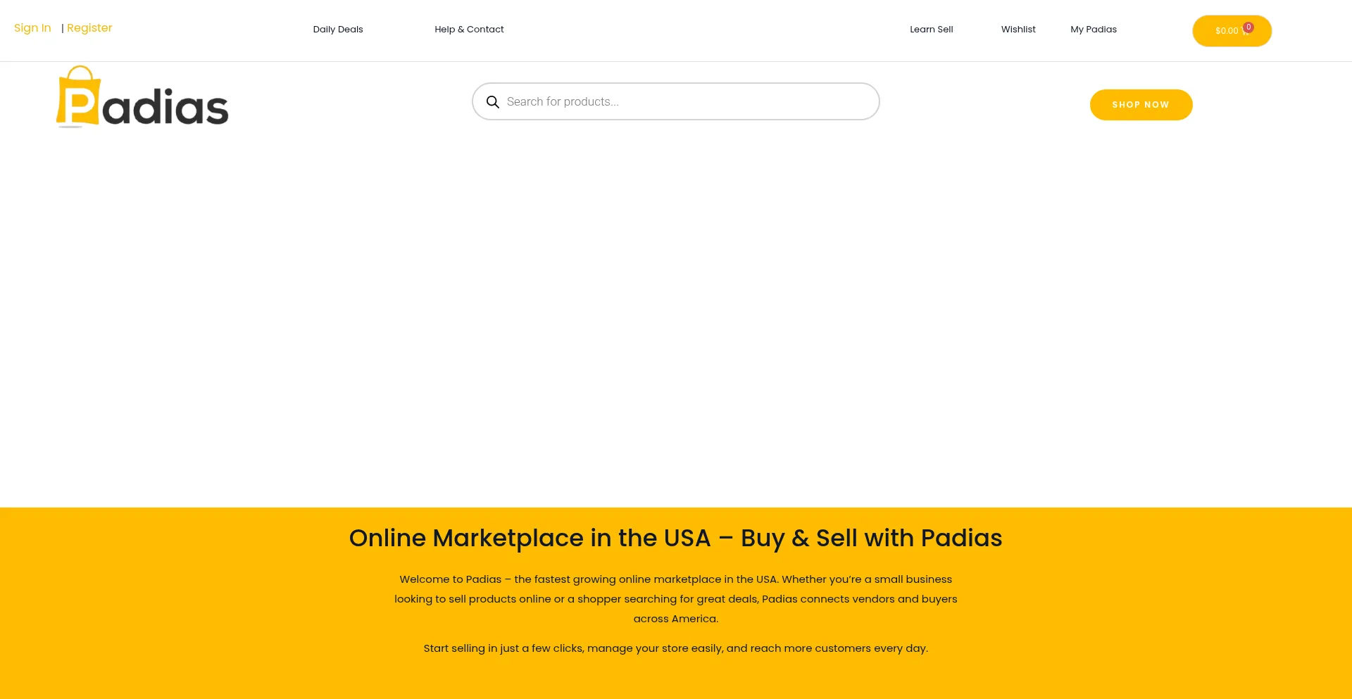 Website screenshot of Padias.com
