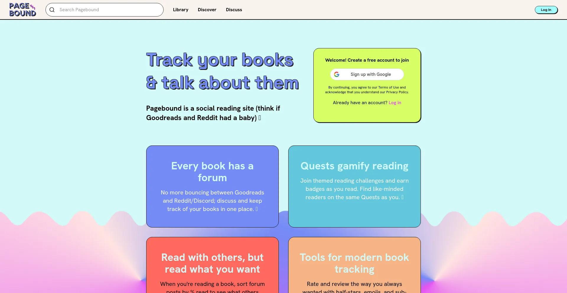 Website screenshot of Pagebound.co