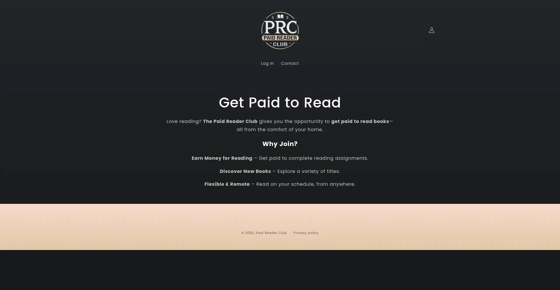 Website screenshot of Paidreaderclub.com