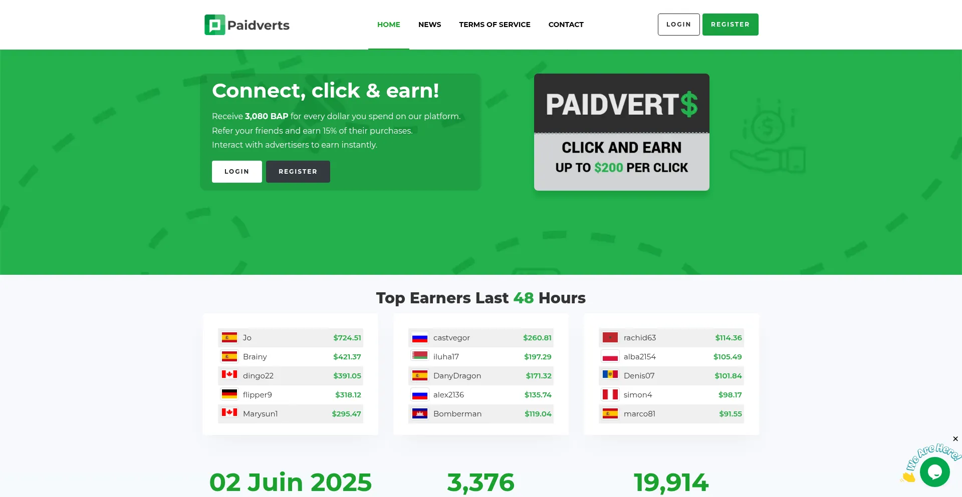 Website screenshot of Paidverts.io