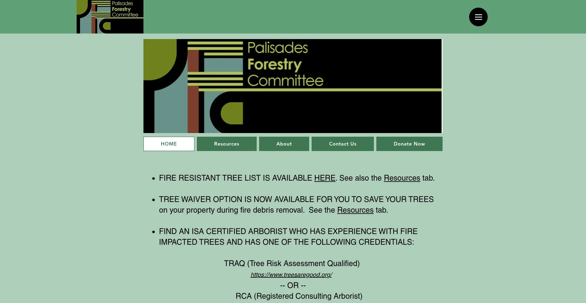 Website screenshot of Palisadesforestry.org