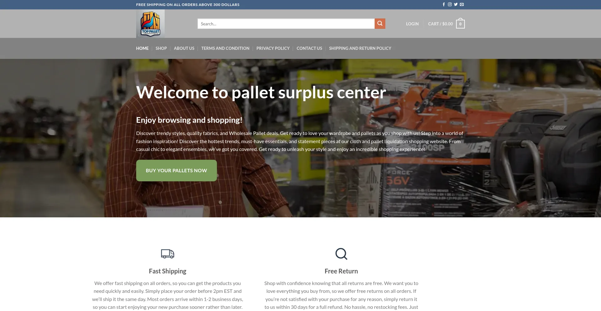 Website screenshot of Palletsurpluscenter.com